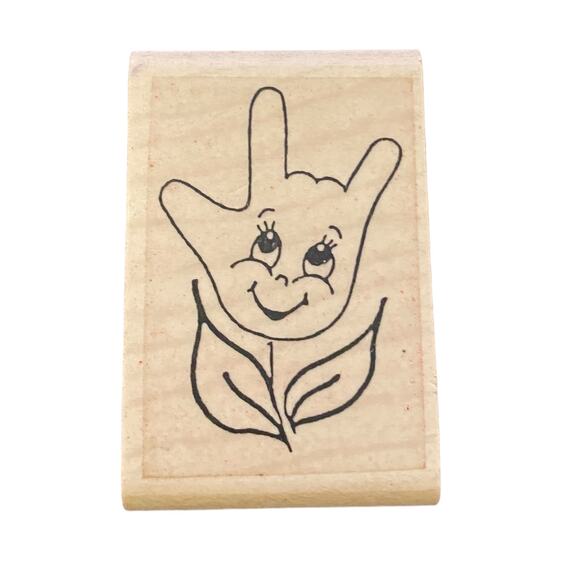 I Love You Smiling Flower Sign Language Rubber Stamp - Picture 1 of 2